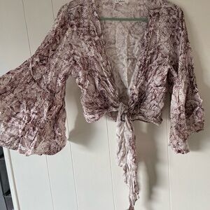 Lush Pink Snake Print Tie-Front Blouse